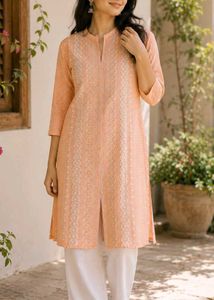 Elegant Peach Embroidered Kurta
