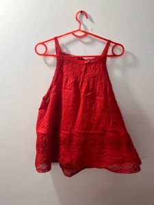 Red Embroidered Cotton Blouse