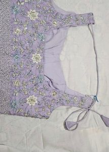 Lilac Color Stitched Saree Wid Full Sleeves Jacket