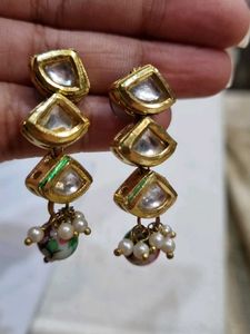 Elegant Kundan &amp; Pearl Drop Earrings