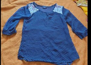 Chic Blue Polka Dot Top with Lace