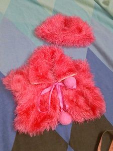 Cute Pink Furry Cape and Hat Set