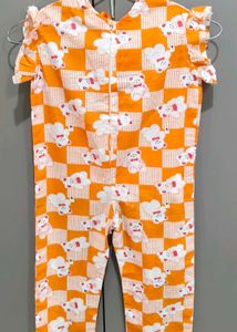 Cute Orange Bear Print Jumpsuit