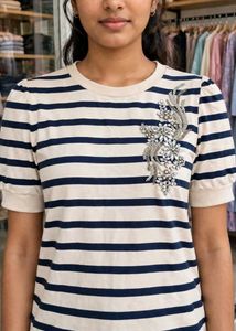 Striped T-Shirt with Embellishment