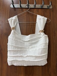 savana Chic Textured White Crop Top