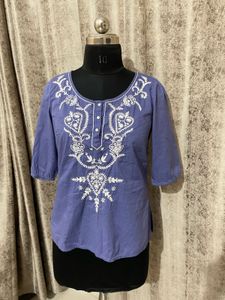 GAP Blue Embroidered Cotton Kurta