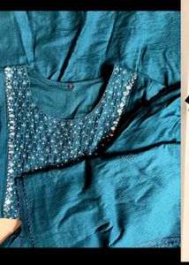 Embroidered Teal Kurta Set