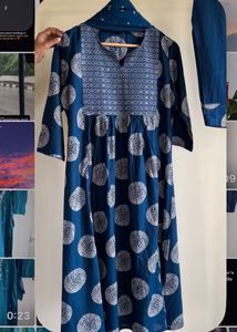 new and unused Blue Printed Kurta with Dupatta