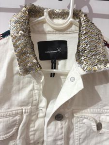 Denim Jacket with Embellished Collar