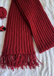 Chunky Knit Red Scarf with Fringe
