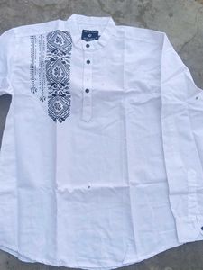 Men's White Kurta with Black Embroidery