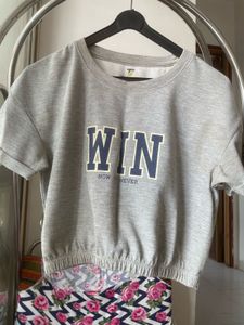 Gray 'WIN' Graphic Crop Top