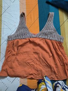 Orange Crochet Accent Tank Top