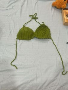 green knit bikini top
