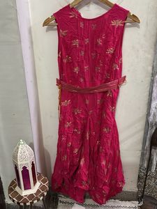 Vibrant Pink cowl tunic with Gold Print