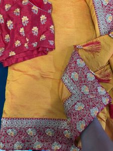 Elegant Yellow Saree with Red Blouse