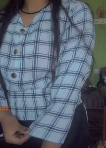Checked Button-Up Cropped Top