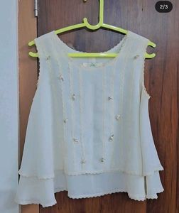 Elegant Lace Trim Cream Top