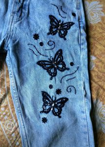 Light Wash Butterfly Embellished Jeans