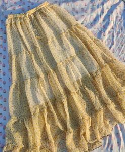 Yellow Floral Tiered Maxi Skirt