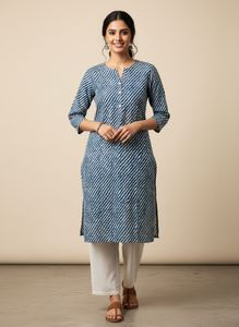 Blue & White Striped short Cotton Kurta