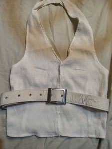 White Halter Neck Top with Belt