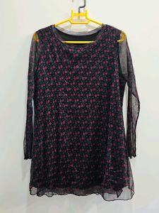 Sheer Sleeve Printed Tunic Top