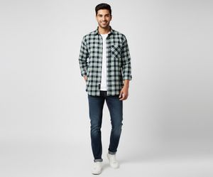 Green White and Blue Plaid Shirt