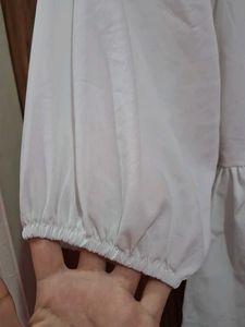 White Puff Sleeve Ruched Front Top