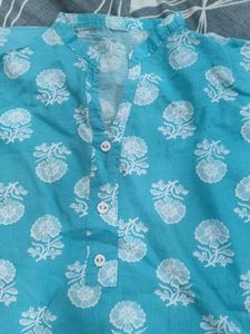 Aqua Blue Block Print Kurta