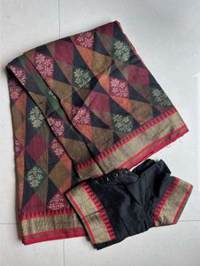 Stylish Geometric Print Saree with Blouse