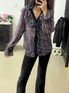 Floral Button Up Flowy Blouse Shirt