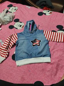 Kids Denim Hoodie with Star Patch