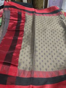 Butiful Gray N Red Saree