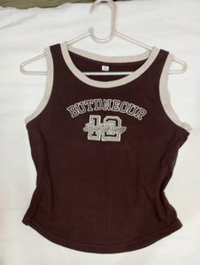 Brown Graphic Sleeveless Top