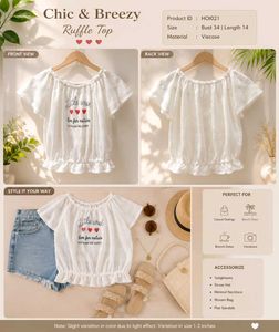 White Viscose Crop Top | Textured Ruffle Hem
