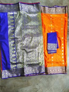 Vibrant Orange Banarasi Silk Saree