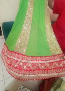 Green Lehenga With Pink Dupatta N Blouse