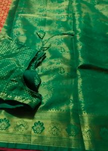 Red &amp; Green Brocade Saree