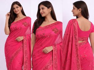 Elegant Pink Embroidered Saree