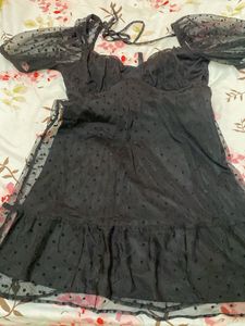 Chic Black Polka Dot Mesh Dress