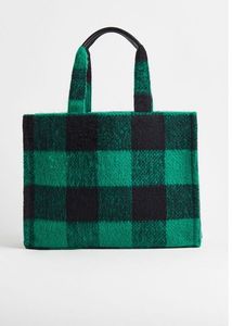 H&M Green & Black Checked Weave Tote bag