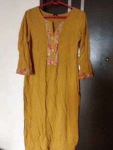 Mustard Embroidered Kurti