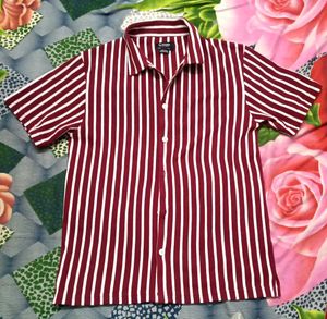 Meroon With White Striped Shirt For Men