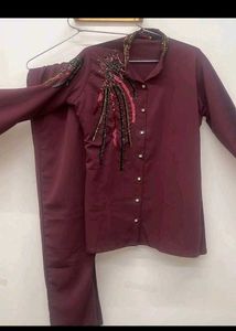 Burgundy Embellished Co-ord Set