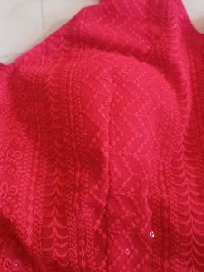 Red Embroidered Padded Blouse