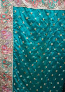 Teal Embroidered Silk Saree with blouse