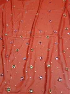 Orange Embroidered Saree with Mirror Work