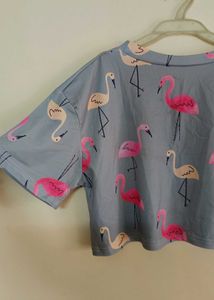 Cute Flamingo Print Crop Top