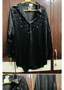 Black Embellished Velvet Top